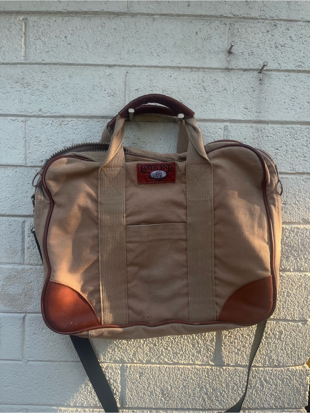 Lands' End Tan Canvas Laptop Briefcase with Brown Trim